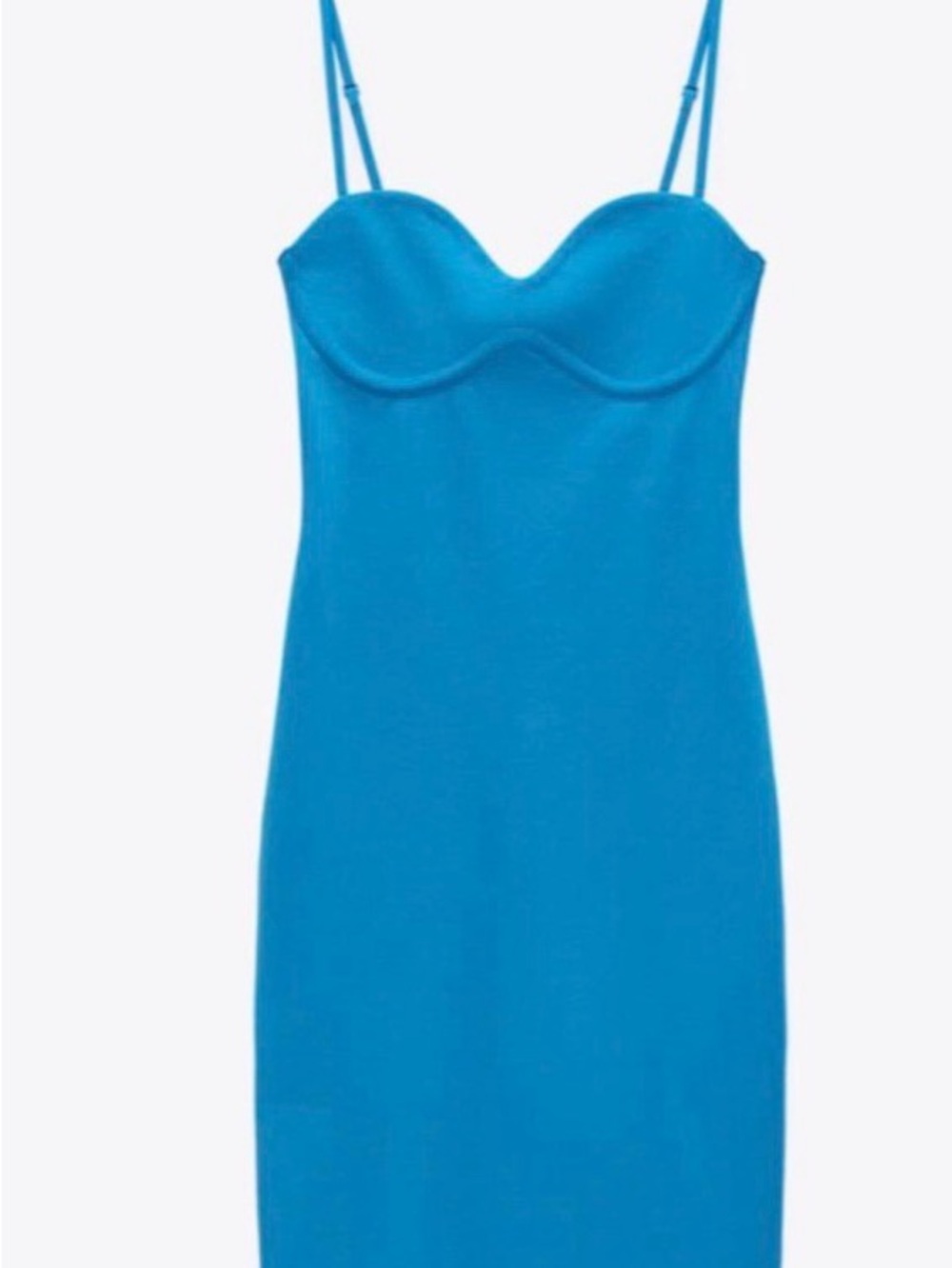 Zara Bright Blue Strapless Slip Dress with Molded Cups